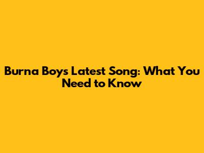 Burna Boy's Latest Song: What You Need to Know