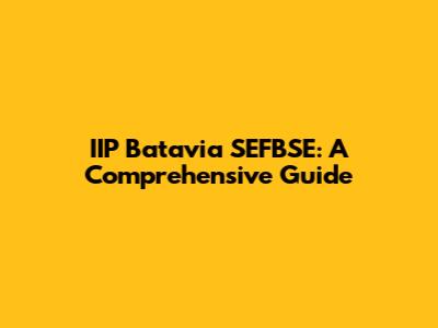 IIP Batavia SEFBSE: A Comprehensive Guide
