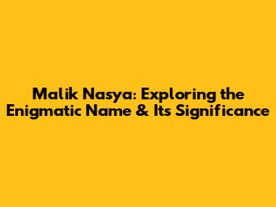 Malik Nasya: Exploring the Enigmatic Name & Its Significance