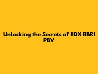 Unlocking the Secrets of IIDX BBRI PBV