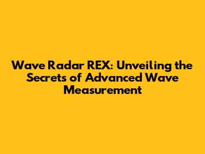 Wave Radar REX: Unveiling the Secrets of Advanced Wave Measurement